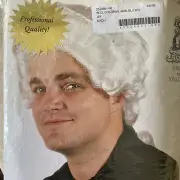 COLONIAL MAN WIG Patriot Barrister WHITE Ponytail Halloween Theater Franco Adult