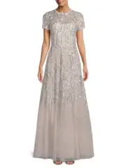 Aidan Mattox Short Sleeve Fully Beaded Ball Gown