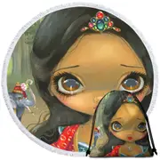 Faces of Faery #192 Indian Princess Girl and Elephant Round Beach Towel