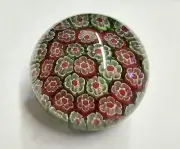 M Design Art Glass Mouth Blown Green With Red Mix Millefiori Paperweight