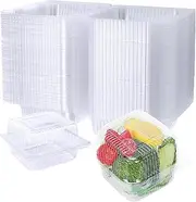 Clear Plastic Food Containers with Lids, 100 Pack, 13 x 12 x 7.1 cm, Square Hinged Clamshell Design for Pastry, Salad, Dessert (transparent)