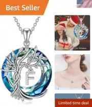 Personalized Tree of Life Initial Necklace - 925 Sterling Silver with Blue Cr...