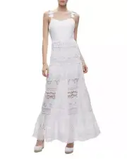 Alice + Olivia Alora Linen-Blend Midi Dress White Sz 0 (XS) NWT $795