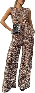 [RISCUYY] Cheetah Print Outfit for Women 2 Piece Comfy Sleeveless Top and Pants Leopard Print Set 2025