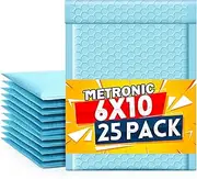 Metronic Bubble Mailers 6x10 Inch 25 Pack, Self-Seal Bubble Poly Mailers, Waterproof Shipping Bags, Cushioning Padded Envelopes, Bubble Poly Mailers for Shipping, Mailing, Packaging, Light Blue