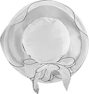 [ANDRESLAD] Fashionable Adjustable Wide Brim Organza Hat for Women Lightweight Sunshade Cap for Beach Travel and Outdoor Activities Breathable UV Protection White