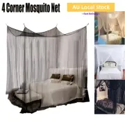 4 Door Corner Post Bed Canopy Mosquito Net Mesh Netting Black King Size Home