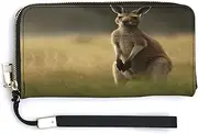 [QSKDLAC] Rfid Wallet Women Personalized White Labrador Long Clutch Wallet Card Wallets For Women Men, Kangaroo Standing on the Grass, 20.0*10.5cm, Modern