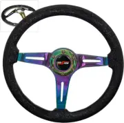 345Mm 3 Spoke Streak Style Metallic Black Wood Trim Neo Chrome Aluminum Deep Dis