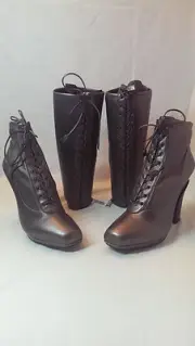 NIB PRADA NAPPA STRETCH GRAFITE LACE UP LEATHER BOOTS 9.5 US 39.5 EU