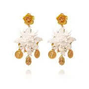 Culturesse Blanche Vegan Leather 14K Gold Plating Coin Earrings For Pierced Ears