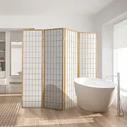 Artiss Room Divider, 4 Panel Folding Wooden Privacy Portable Screen Shelf Dividers Partition Wall Screens Home Pet Child Indoor Balcony Bedroom Furniture, Separator Water-Resistant Natural