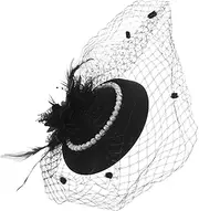 [BIUDECO] Hat Headgear Headbands Headband Tea Party Headpiece for Women Hats for Tea Party Black Mesh Veil Bridal Veil Fascinators Women's Bridal Headdress Pearl Headdress Polyester Black