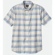 BRIXTON Men's S/S Woven Shirt CHARTER PLAID - Off White/Blue/Orange- XLarge -NWT