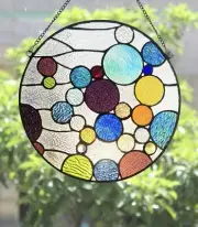 13” Tiffany Style Stained Glass Geometric Bubbles Window Panel Suncatcher