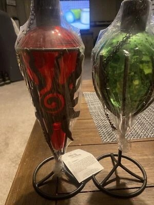 Set of 2 Tabletop Torches Outdoor Table Lighting Green/Red New Latern