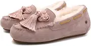 [UGG NOCK] Womens Moccasins Ladies Slip On Slippers Australian Sheepskin Wool 2.5cm Hidden Heel Winter Casual Shoes