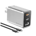 USB C Charger, Rapid GaN Type C Charging Block with Foldable Plug, 65W Silver