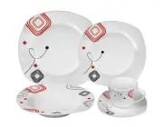 20 Pcs Porcelain Square Dinnerware Set for 4 - Fun Geometrical Theme Design