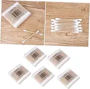 FRCOLOR Wooden Stick Cotton Swabs 500ctns Double-ended Sterilized Cotton Buds Safe for Face Body 5 Packs of 100 Each