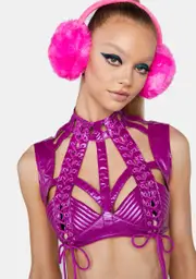 [Club Exx] Rude Awakening Harness Bra Top - Purple Metallic