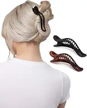 Kitsch Flat Hair Clips, Flat Claw Clips for Women, Lay Down Claw Clip for Thin & Thick Hair, Big Flat Clips for Hair, Alligator Hair Clips, Large Hair Clips for Women, 2pcs (Black&Tort)