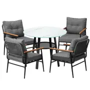 Livsip Outdoor Dining Set Patio Furniture 5PC Lounge Setting Table Storage Shelf