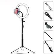 Selfie Stick 5500K Dimmable Video Light 26cm LED Ring Lamp with Phone Holder bluetooth Shutter Wrench for Youtube Tik Tok Live Streaming