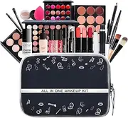 24 pcs All-in-One Makeup Set Teenage Gift Essential Starter Kit Lip Gloss Blush Brush Eyeshadow Palette Highly Pigmented Cosmetic Palette With Travel Carry Cosmetic Bag