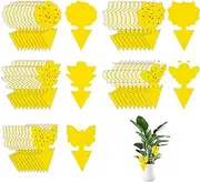 50 Pcs Plant Fly Stickers - Yellow Sticky Traps for Fruit Fly, Gnat, Aphid, Mosquito, and Insect Control - Dual-Sided Insect Catchers for Indoor and Outdoor Plants, Garden, and Kitchen - 5 Styles