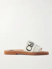 [Chloé] Chloé - Woody Logo-print Canvas Slides - White - IT39 IT 39 White