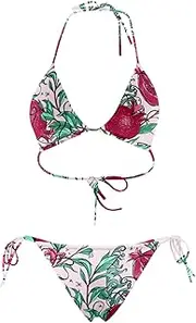 [Renelle] Women's Sports Bikini Set - Sexy String Bikini with Perfect Hold - Recycled Material, UV Protection & Chlorine Resistant - Bikini with Sporty Cut - XS/S & M/L, Pomegranate Passion