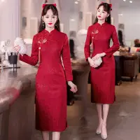 在飛比找蝦皮購物優惠-新中式傳統現代改良旗袍優雅漂亮女式紅色旗袍派對禮服 CNY