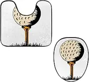 Toilet Lid Cover and U-Shaped Toilet Floor Mat Set of 2 Pieces, Golf Art Ball Toilet Mat Set, Machine Washable Seat Covers Non-Slip Absorbent Rugs