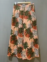NWT Nicole Miller Women Elastic Waist Linen Hi-Rise Wide-Leg Pants SZ M Orange