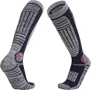 [VKEID] Ski Socks Men's Ski Socks Outdoor Sports Thickening Hiking Socks Towel Bottom Long Socks Sweat Warmth (Color : Dark Blue, Size : Large)