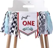 Fast One High Chair Banner - 1st Birthday Race Car Theme Decor, Vintage & Retro Race Car Cake Smash Props