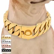 Didog Luxury Stainless Steel Dog Chain Collar Cuban Link Heavy Duty Gold 3.0cm*50cm