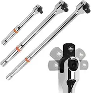 180-Degree 1/2'' Drive Breaker Bar Wrench Socket 10/15/18inch Extension Cr-V Flex Head and Engraved Non-slip Handle Repair Tools(15-Inch)