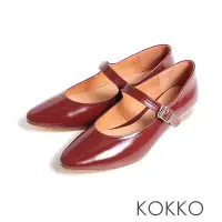 在飛比找Yahoo奇摩購物中心優惠-KOKKO甜美秀氣瑪莉珍牛油皮舒弧低跟鞋酒紅色