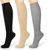3 Pairs Compression Socks 15-20 mmHg for Men & Women, Compression Stocking Best Support for Running, Swelling, Nurse, Flight, Nurses,Edema