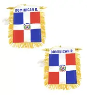2 Pcs Mini Flag Banner "Dominican Rep" 4"x6" Rearview Mirror flag Suction Cup