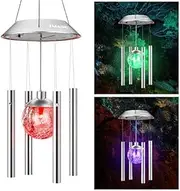 IMAGE Solar Crackle Glass Ball Wind Chime Color Changing Lights with Metal Tube Hanging Garden Lights for Patio Yard Home Decor Gifts for Mom Women