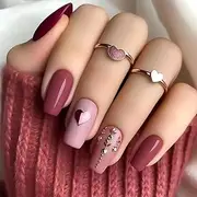 Auiremrti Glue-On False Nails with Heart and Diamond Decoration, Pack of 24 Medium Length Red Press On Nails for Valentine's Day and Romantic Occasions
