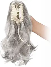 Hair Extensions Braid Hairpiece Clip-in Ponytail Extensions Claw Ponytail Hair Extensions Like Real Hair Wavy Curly Synthetic Hair 12 Inches (Dark Grey)