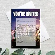 Smith Bros Printers 1898 Fortnite A6 Two Sided Invitations (WRITE ON) Birthday Party Invites (Pack of 24 & Envelopes and 24 'Thanks For Coming To My Party' 30mm Stickers)