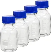 Hohopeti 4Pcs Graduated Glass Storage Bottles with Screw Caps Wide Mouth Lab Containers for Chemicals Home and Classroom Use Leakage Design