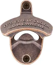 HAIICEN Rustic Beer Bottle Opener Wall Mounted, IT'S FIVE O'CLOCK SOMEWHERE Antique Copper Screw in Wall Soda Bottle Cap Opener for Wood Patio Board