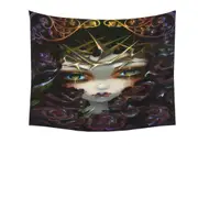 Gothic Art the Language of Flowers Black Roses Girl Tapestry