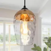 Zevni Mini Pendant Light 1-Light Modern in Brass-Plated w/ Water Glass Shade